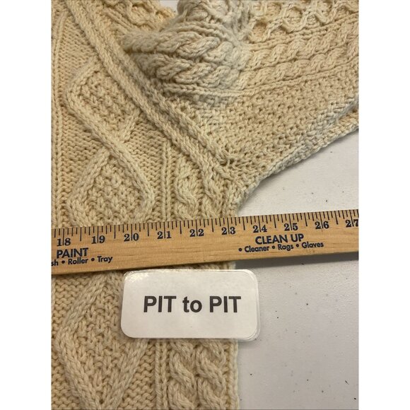 VTG Arranmore Irish Wool fisherman Sweater Ivory‎ Chunkly knit Mens LG - Picture 3 of 7